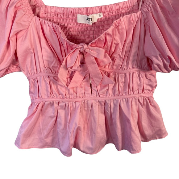 Astr The Label Smocked Pink Puff Peplum Sleeve Blouse Size S Cottagecore Boho - Picture 9 of 13